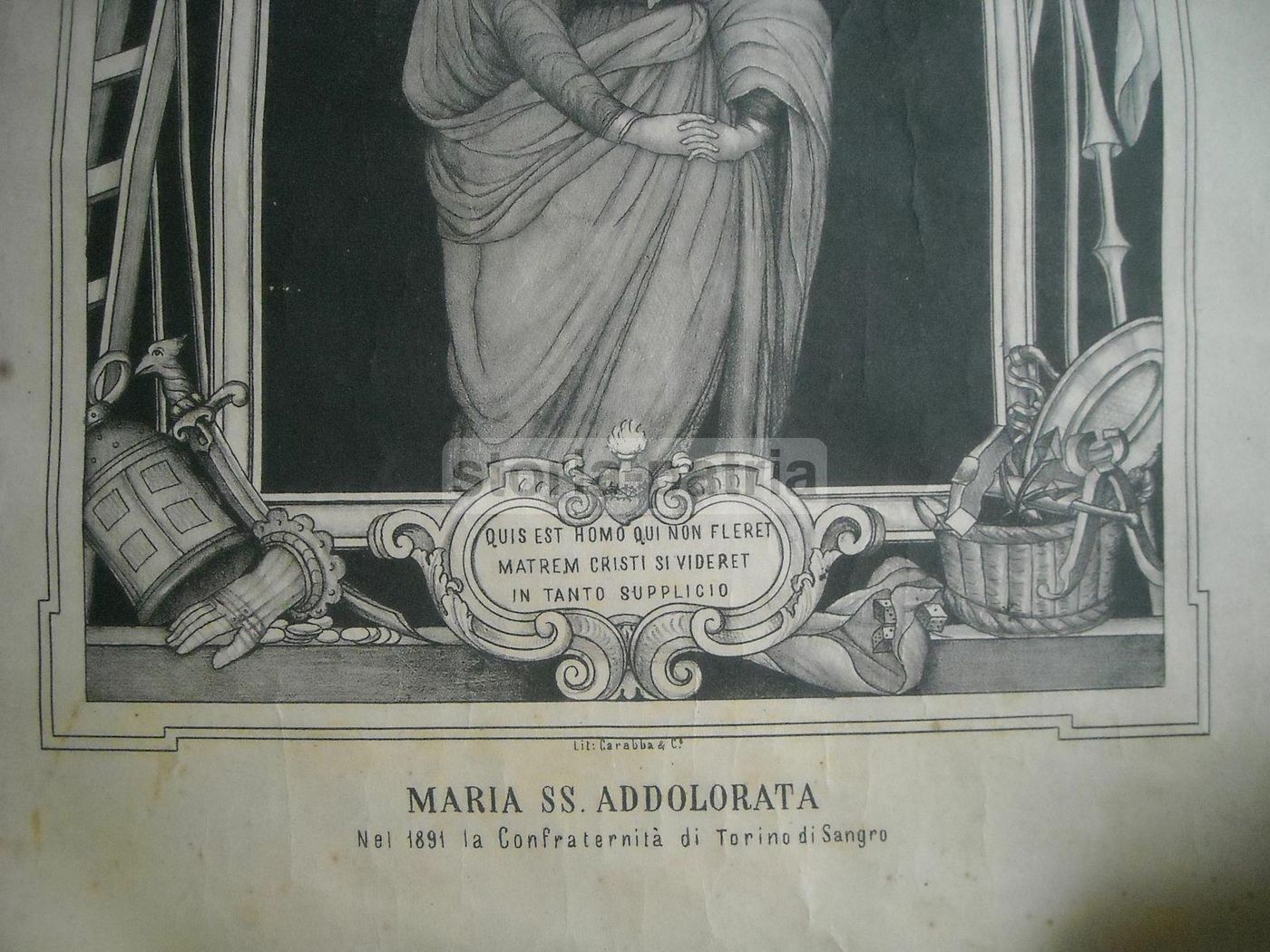 Stampa Litografica Madonna Addolorata, Torino Di Sangro 1891