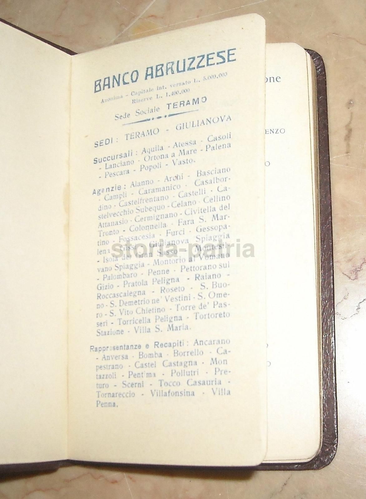 Agenda Banco Abruzzese 1928 Teramo, Pubblicità Antica In Pelle