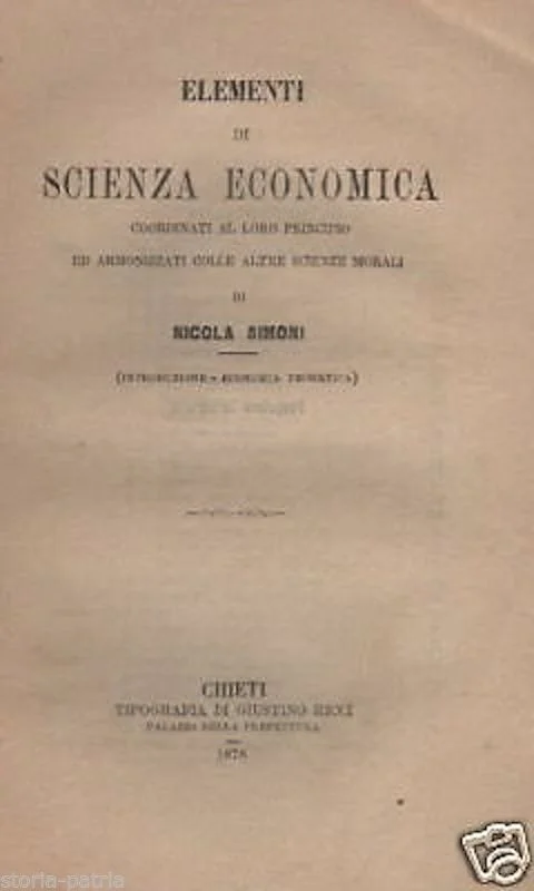 Elementi di Scienza Economica Nicola Simoni 1878 Chieti Rara Prima