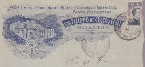 Busta Pubblicitaria Pastificio De Cecco Fara San Martino 1900