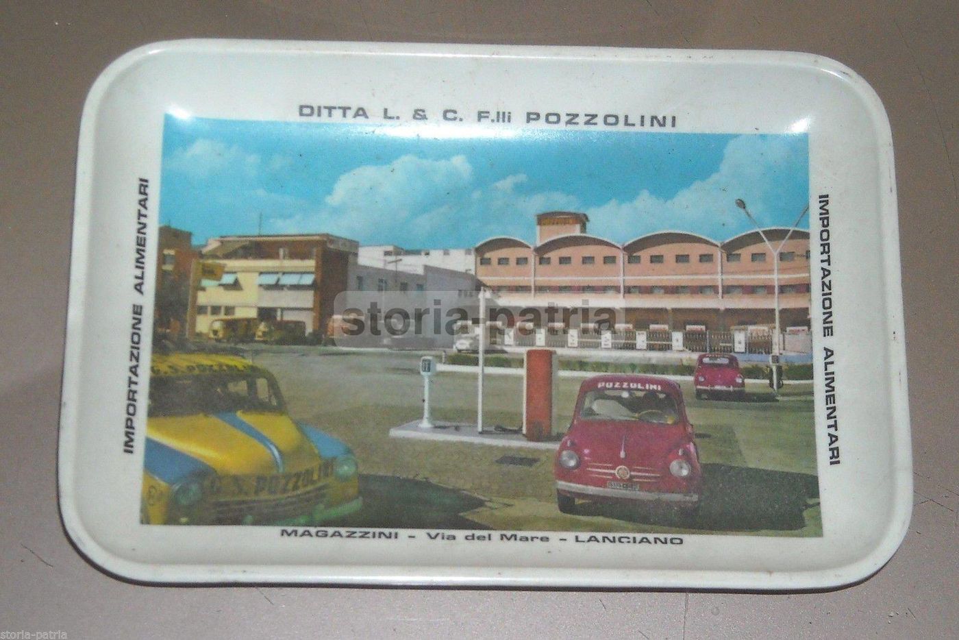 Piattino Pubblicitario Pozzolini Lanciano Con Fiat 500, Anni '60 '70