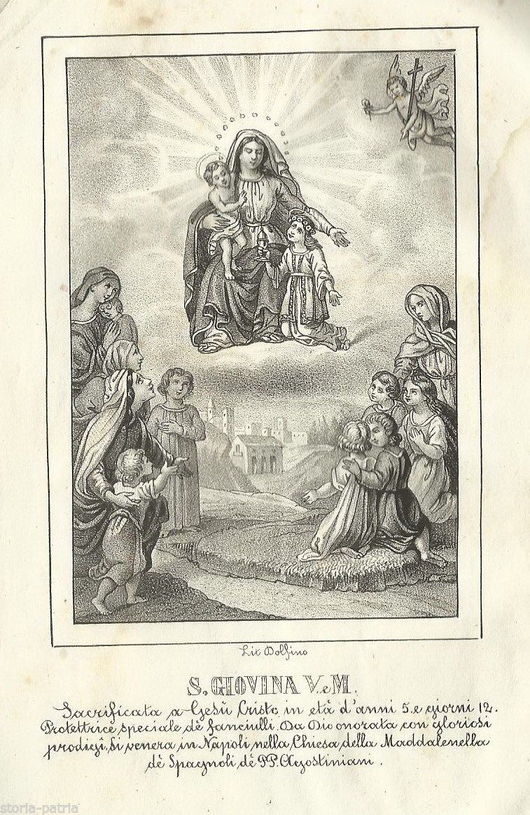 Stampa Devozionale Di Santa Giovina, Lanciano E Napoli, Litografia Dell'Ottocento