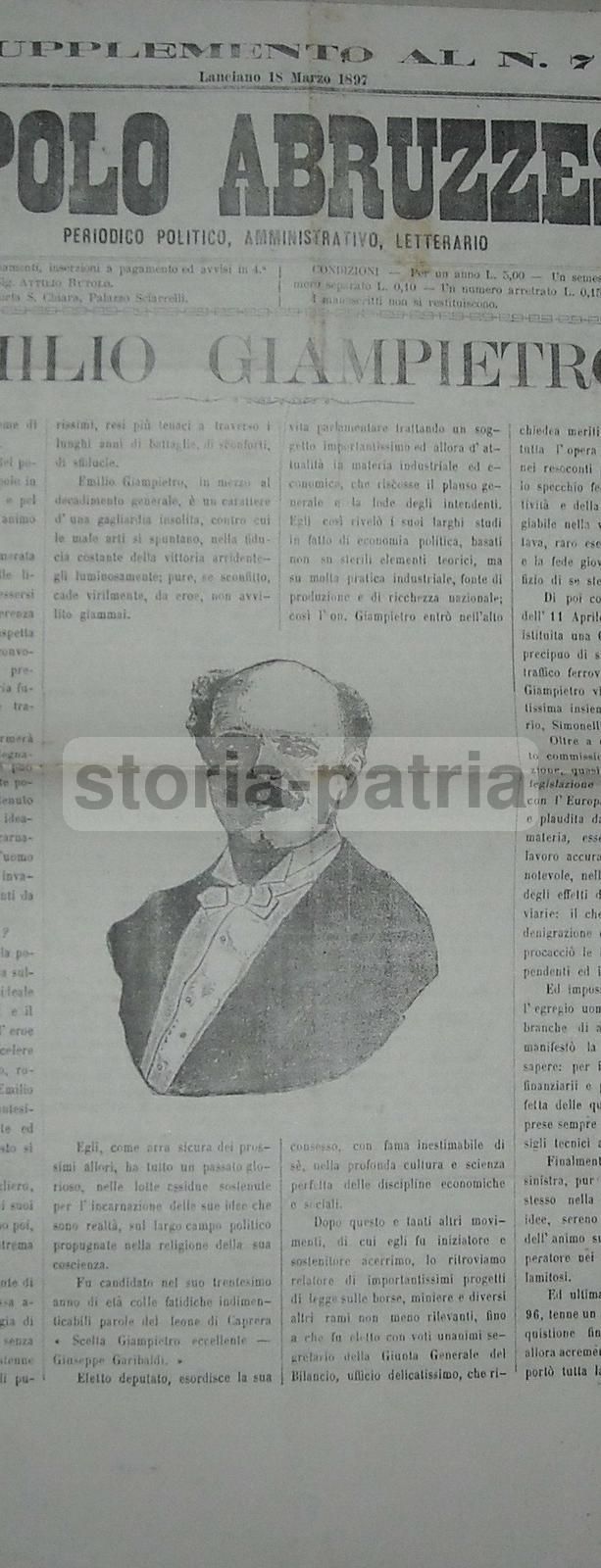 Giornale Popolo Abruzzese 1897 Lanciano Propaganda Giampietro