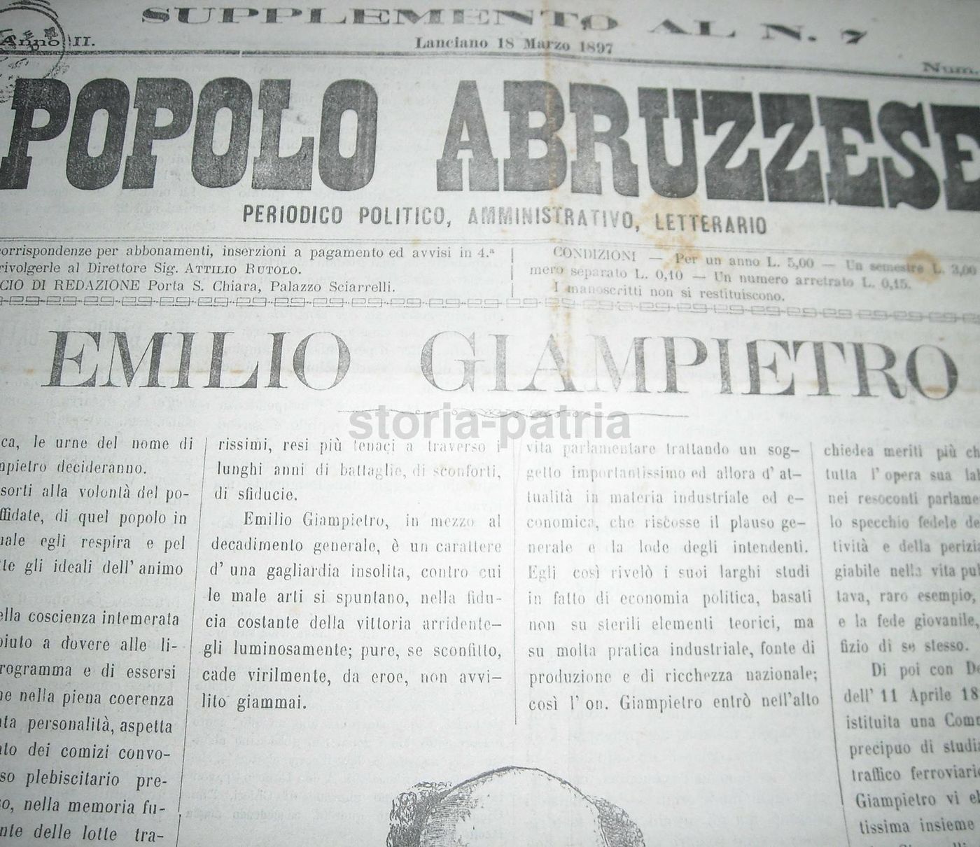 Giornale Popolo Abruzzese 1897 Lanciano Propaganda Giampietro