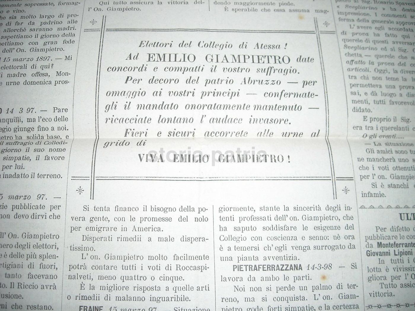 Giornale Popolo Abruzzese 1897 Lanciano Propaganda Giampietro