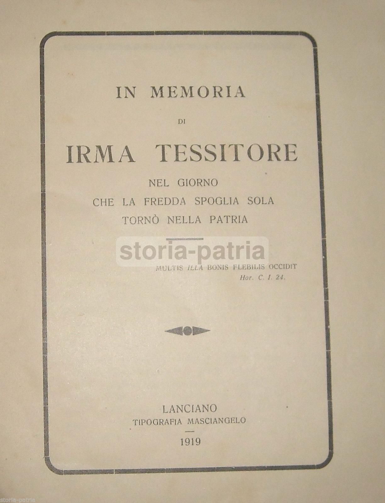 Necrologio Irma Tessitore 1919 Lanciano Masciangelo Priori Raro
