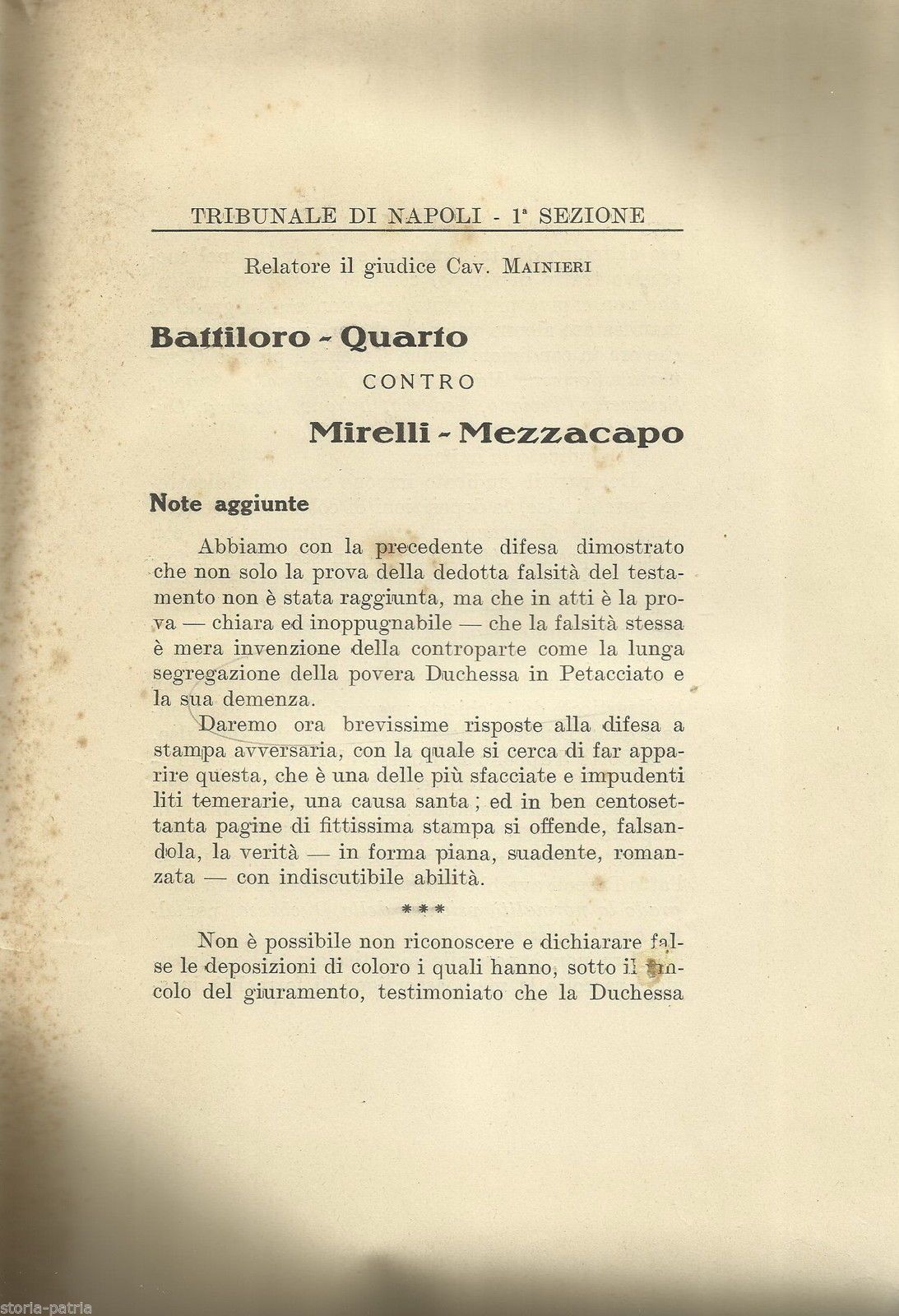 Tribunale Di Napoli 1939 Petacciato Laurenzana Testamento Nobiltà