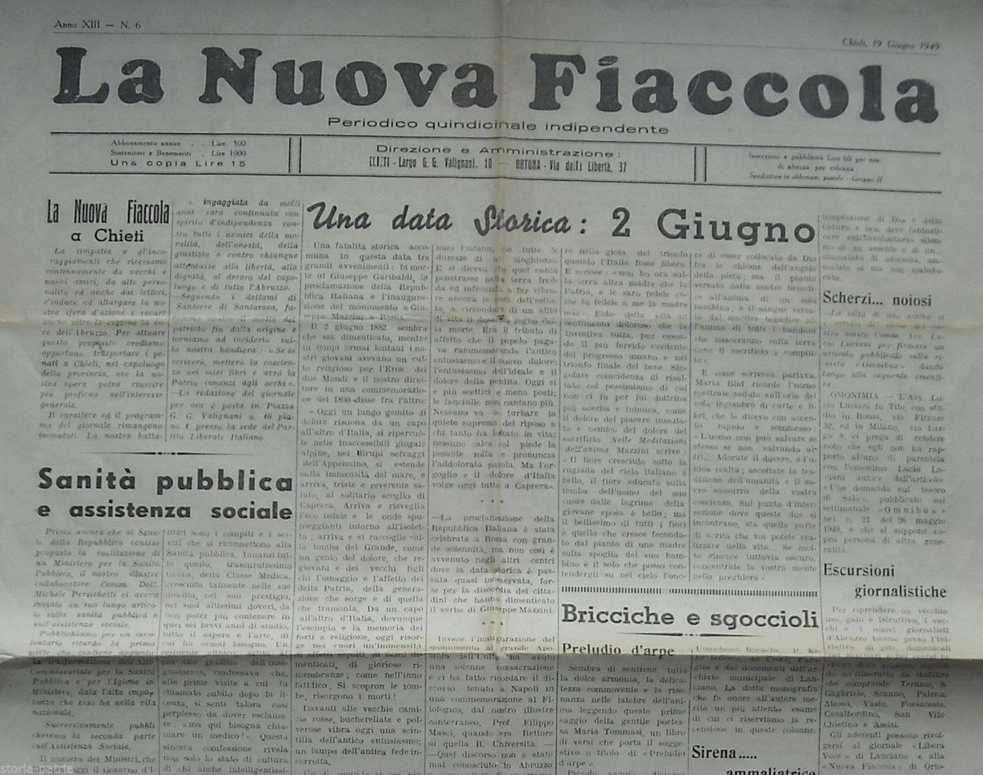 La Nuova Fiaccola Ortona 1949: Giornale Storico Abruzzese (Chieti)