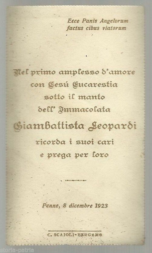 Santino Antico 1923 Penne Leopardi Eucaristia Scaioli Bergamo