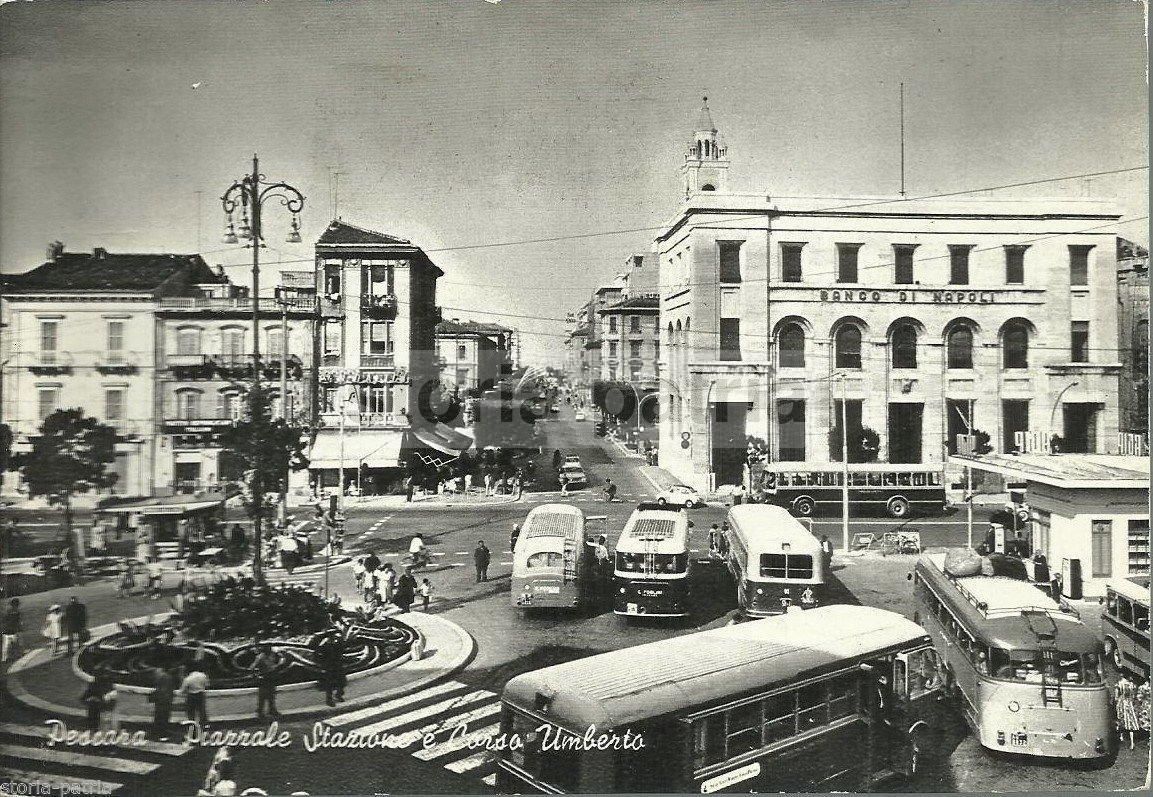 Pescara, Piazzale Della Stazione E Corso Umberto. Cartolina d'Epoca, Anni '50 '60