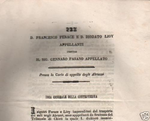 Allegazione Giuridica Ferace E Lioy Contro Fasano, Aquila 1865