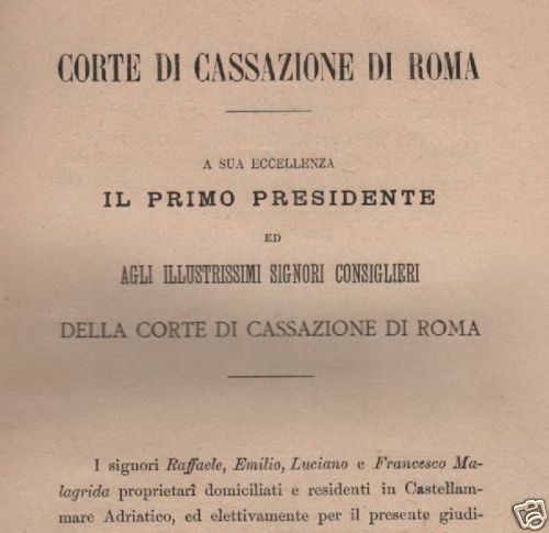 Corte Di Cassazione Roma 1882 Famiglia Malagrida Pescara Abruzzo