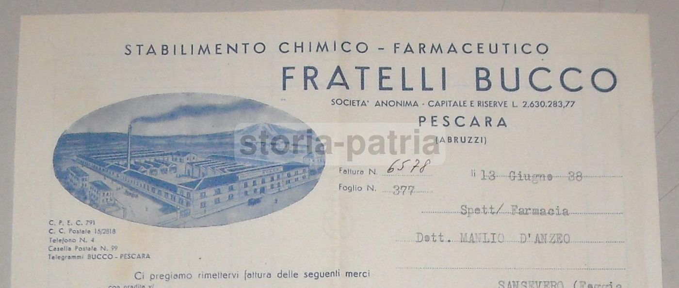 Carta Intestata Fratelli Bucco Stabilimento Chimico Pescara 1938