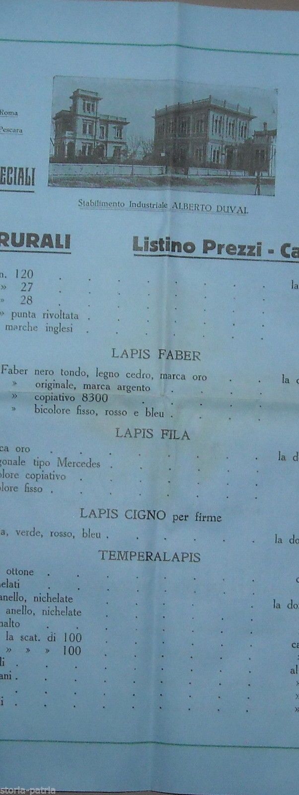 Listino Prezzi Alberto Duval Pescara Cancelleria Casse Rurali 1920