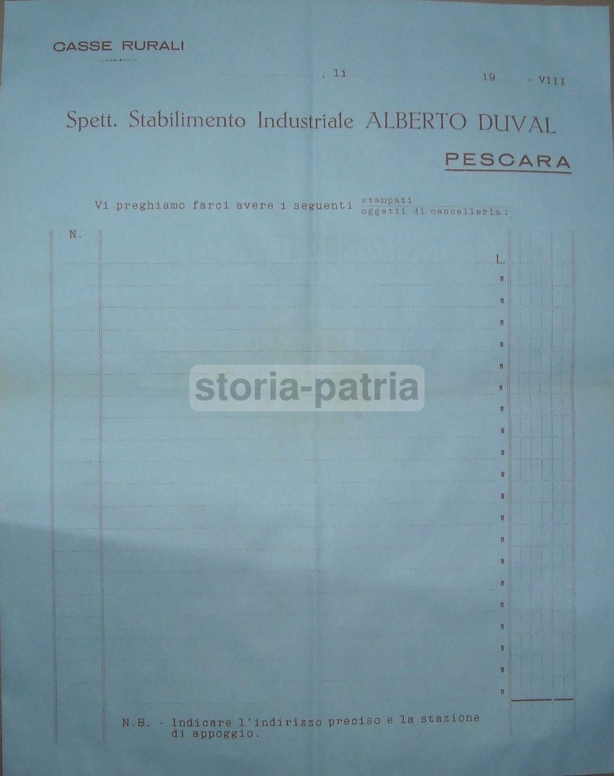 Listino Prezzi Alberto Duval Pescara Cancelleria Casse Rurali 1920