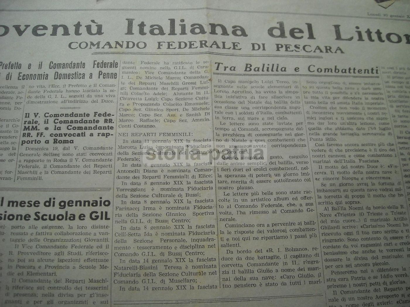 Giornale L'Adriatico, 20 Gennaio 1941, Pescara   Bombardamenti WWII E Cronaca Abruzzese