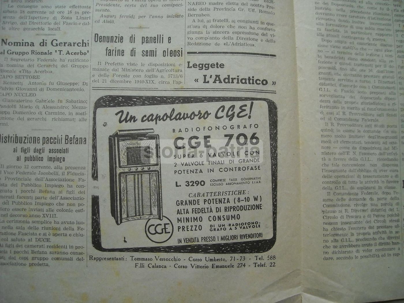 Giornale L'Adriatico, 20 Gennaio 1941, Pescara   Bombardamenti WWII E Cronaca Abruzzese