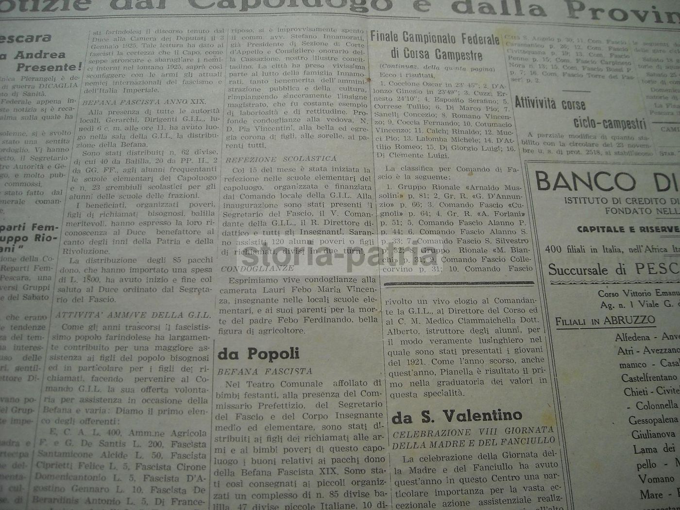 Giornale L'Adriatico, 20 Gennaio 1941, Pescara   Bombardamenti WWII E Cronaca Abruzzese