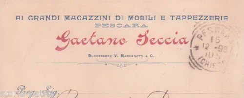 Cartolina Pubblicitaria Seccia Mobili Tappezzerie Pescara 1898