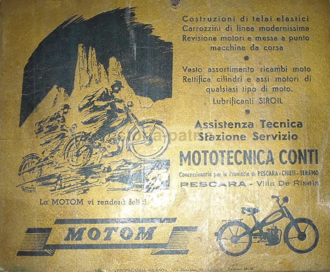 Locandina Pubblicitaria Motom Mototecnica Conti Pescara (anni '40 '60)