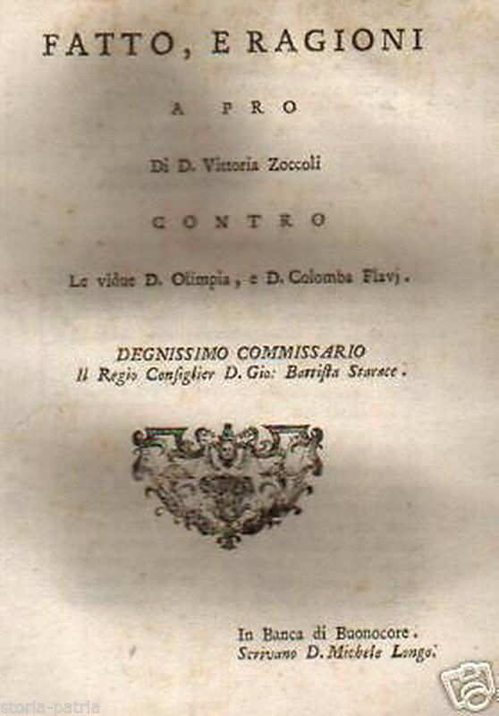 Dissertazione Giuridica Zoccoli Contro Flavj, Pizzoli E L'Aquila, 1781
