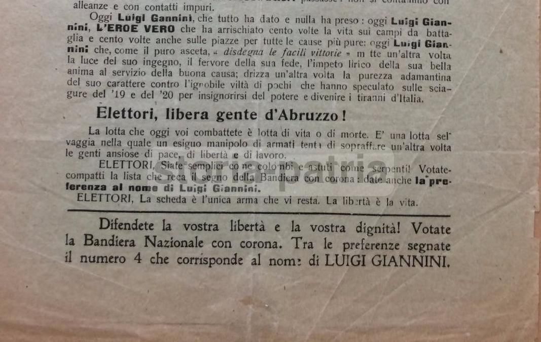 Volantino Politico Luigi Giannini Bandiera Nazionale Abruzzo '900