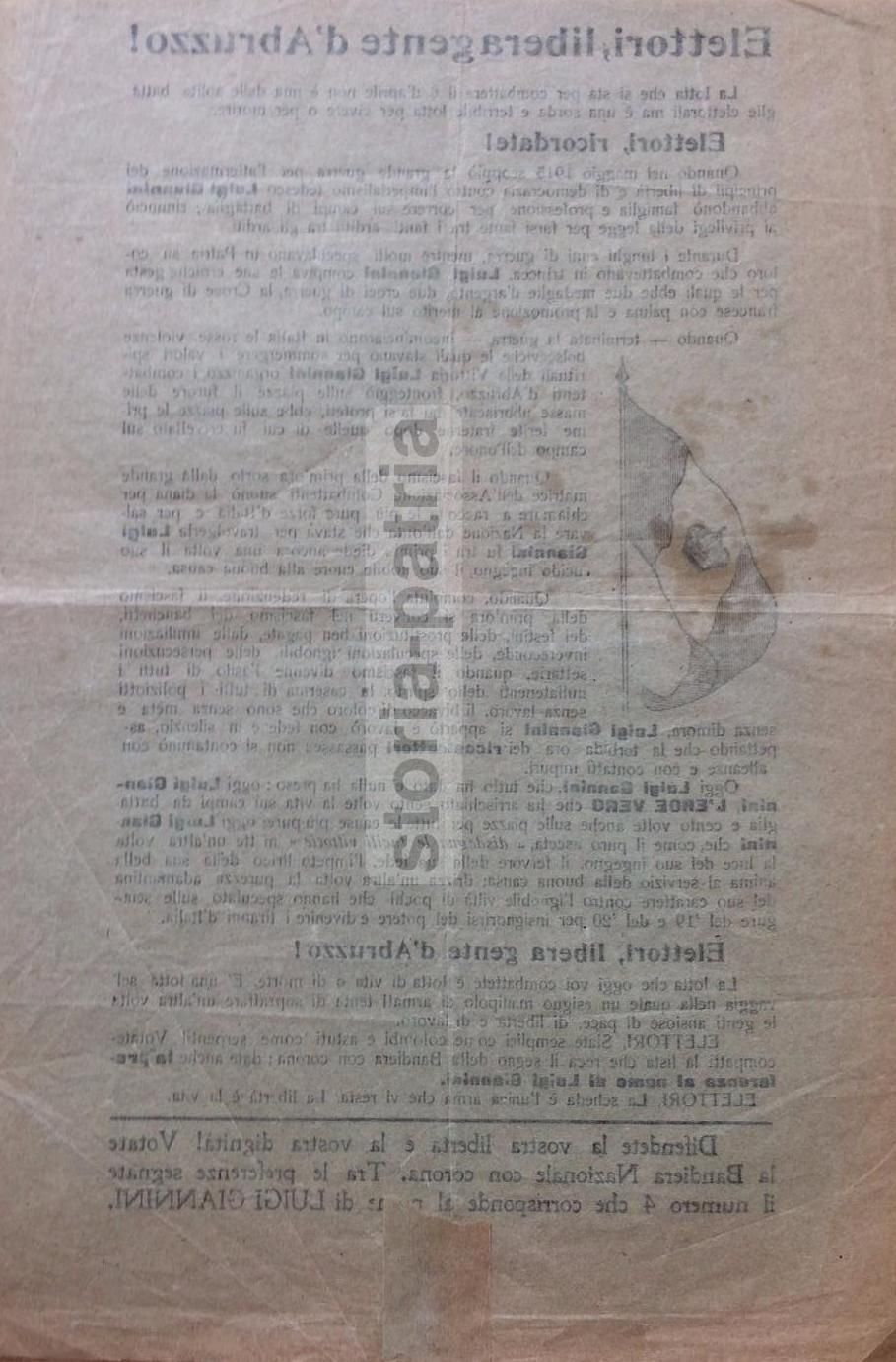 Volantino Politico Luigi Giannini Bandiera Nazionale Abruzzo '900