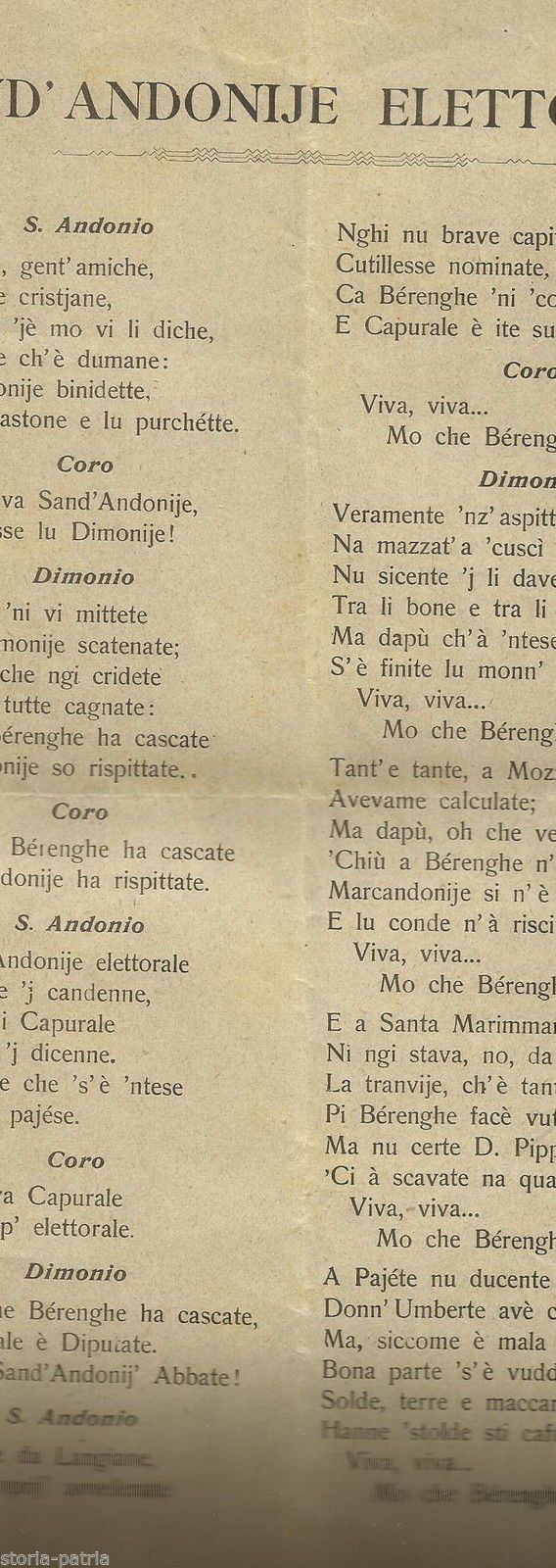Foglio Volante Satirico Elettorale, Abruzzo 1914, Dialetto Di Paglieta