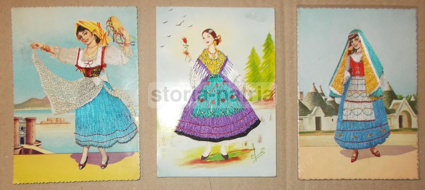 Cartolina Ricamata Scanno Costume Tradizionale Abruzzese Anni '50