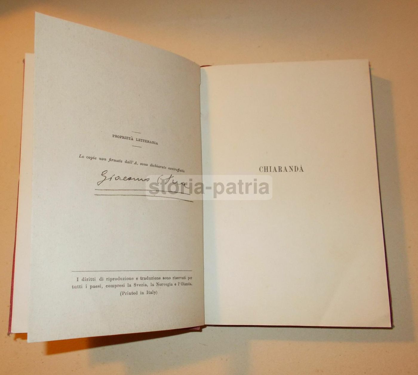 Chiarandà Di Giacomo Etna, Carabba 1931, Prima Edizione Autografata