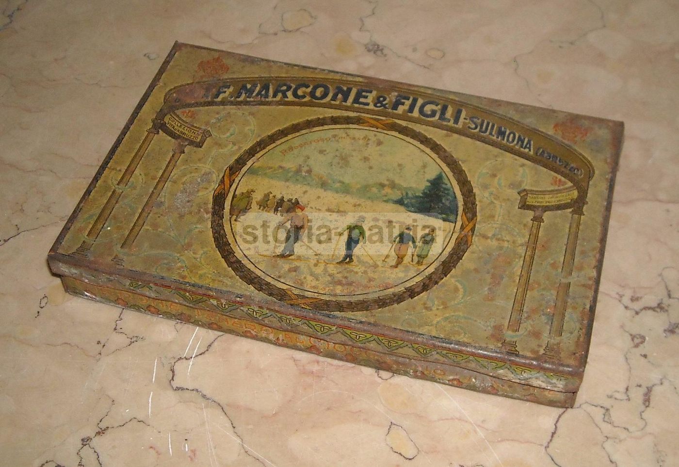Scatola In Latta Pubblicitaria F. Marcone & Figli, Sulmona