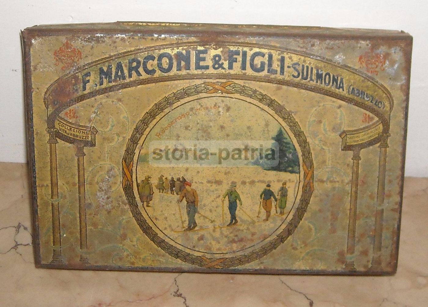 Scatola In Latta Pubblicitaria F. Marcone & Figli, Sulmona