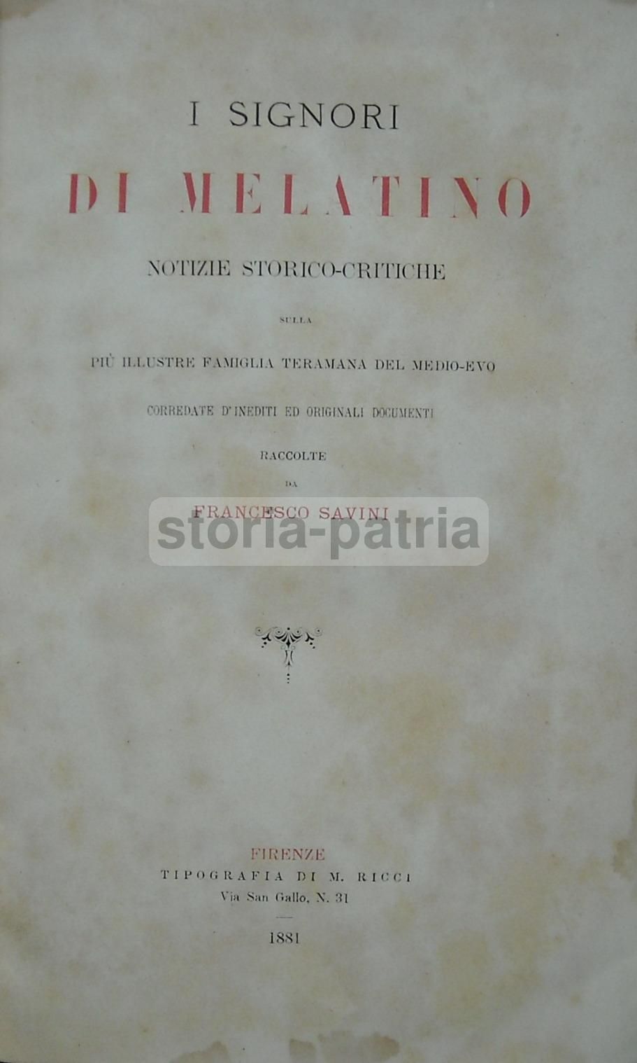 I Signori Di Melatino: Genealogia E Araldica Teramana (1881)