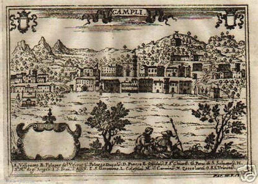 Incisione Antica Campli, Teramo, Pacichelli, 1700, Acquaforte, Abruzzo