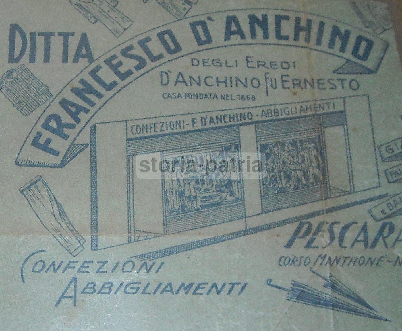 Carta Pubblicitaria Ditta d'Anchino, Pescara (anni '40 '60)