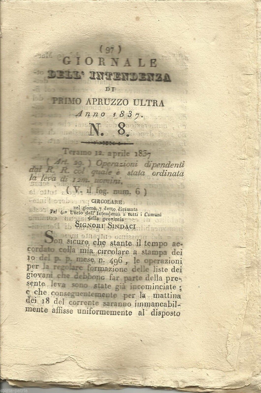Giornale Dell'Intendenza Di Primo Abruzzo Ultra, Teramo 1837