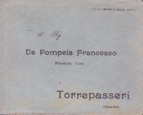 Busta Pubblicitaria De Pompeis Vini, Torrepasseri (Teramo), 1900