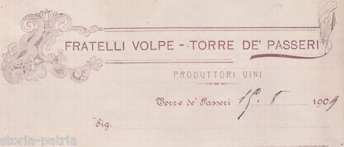 Carta Intestata Fratelli Volpe, Torre De' Passeri, Abruzzo, 1909