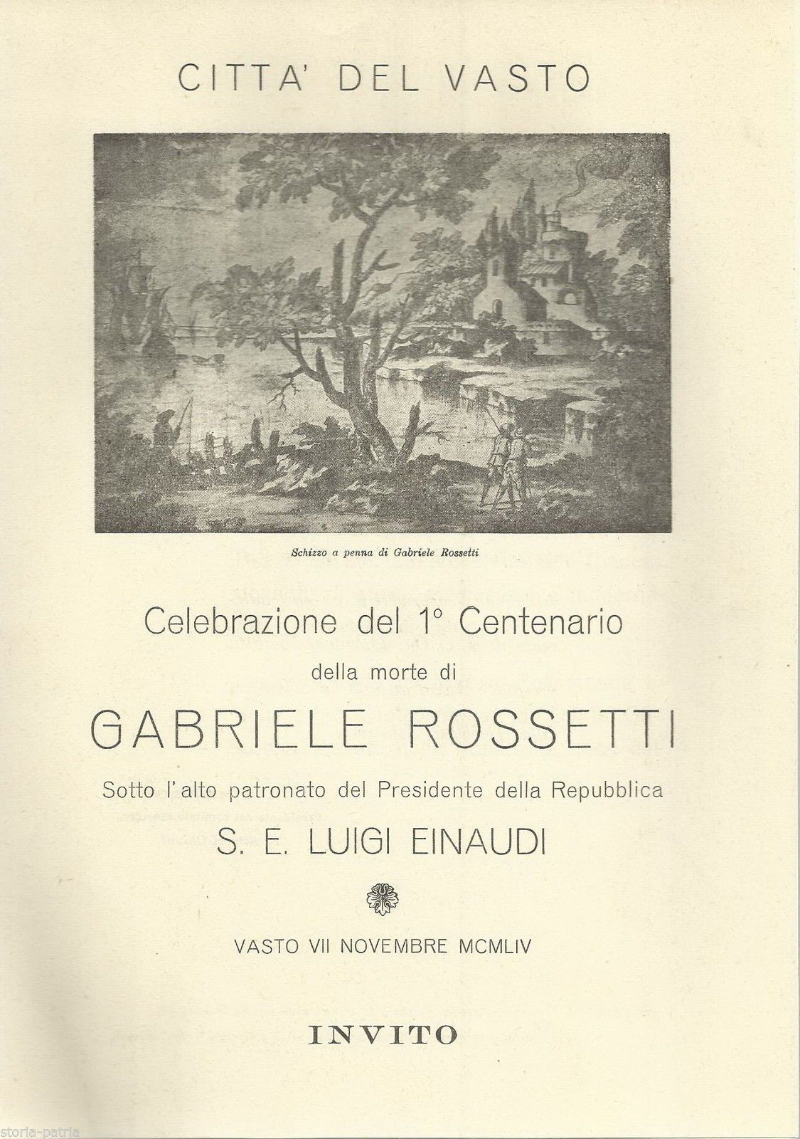 Invito Centenario Gabriele Rossetti Vasto 1954 Risorgimento Rossini