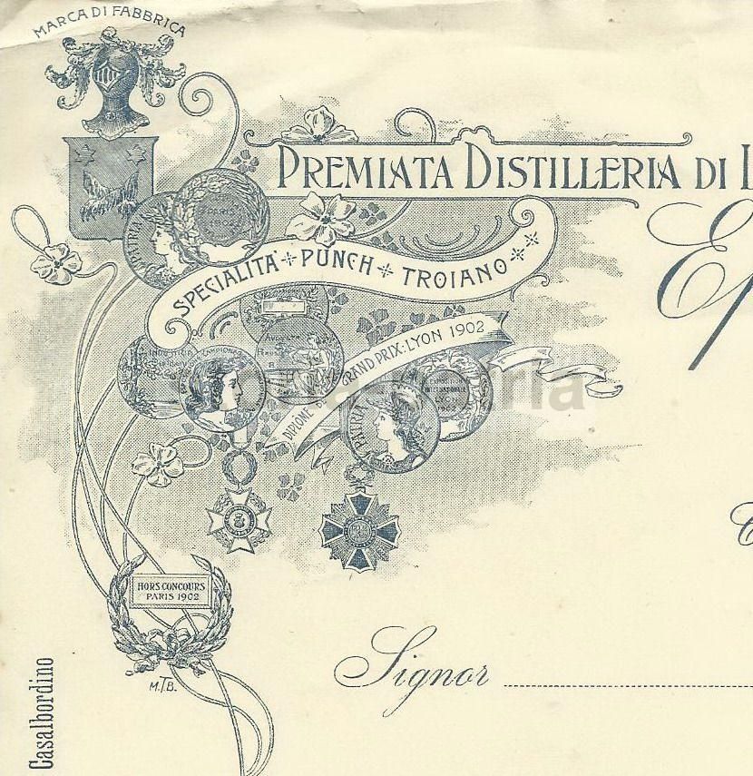 Carta Intestata Distilleria Troiano Villalfonsina Abruzzo 1910