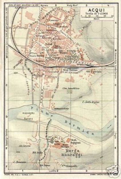 Acqui, Piemonte. Mappa Topografica Antica Vallardi TCI, Anni '20 '30