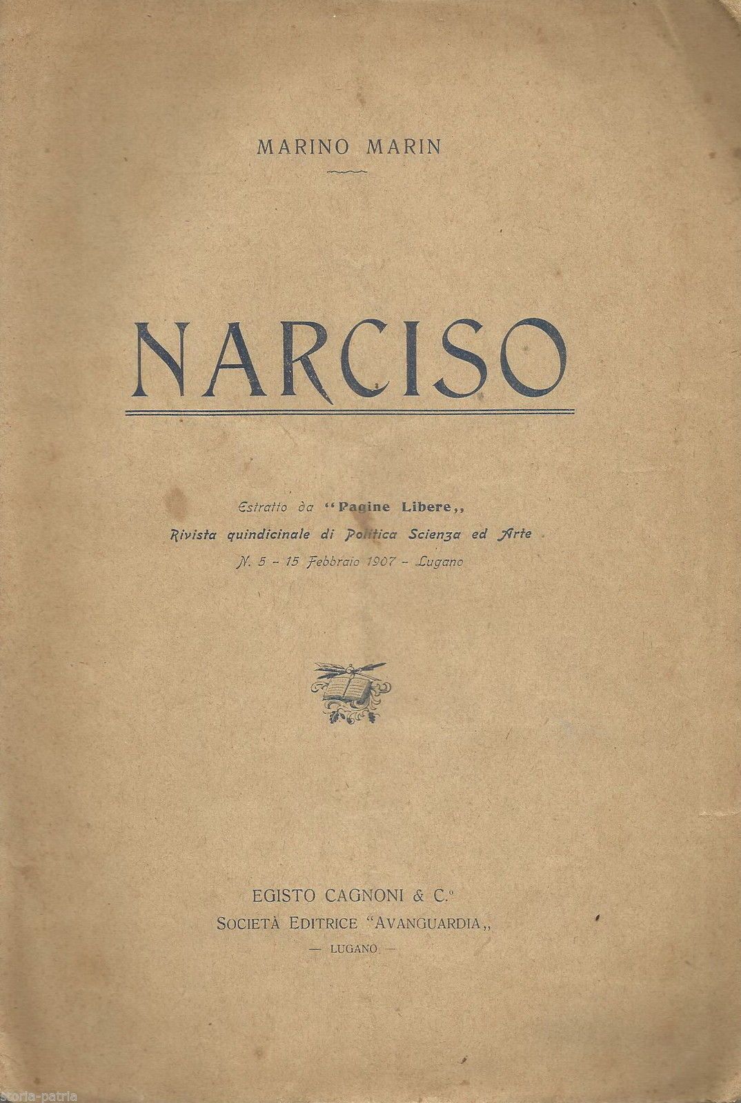 Narciso Di Marino Marin, 1907 Lugano, Cagnoni   Edizione Rara