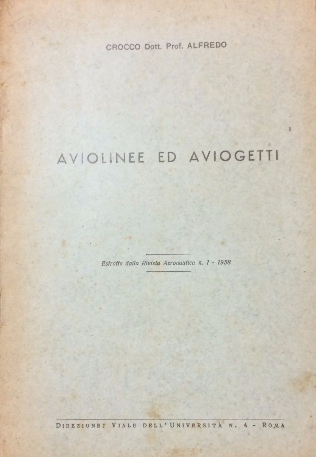 Aviolinee Ed Aviogetti Di Alfredo Crocco, 1958, Rivista Aeronautica
