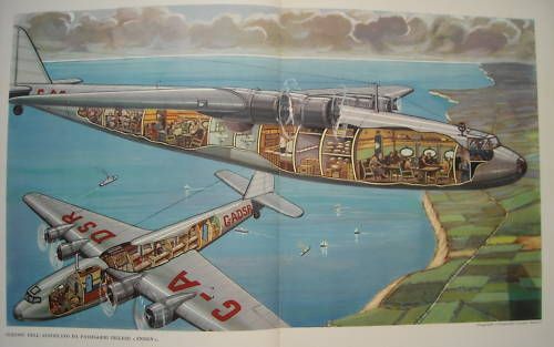 Spaccato Aereo Passeggeri Ensign Inghilterra Stampa Antica 1940