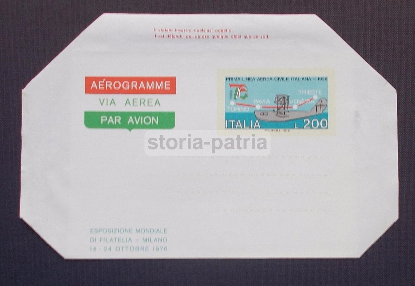 Aerogramma Commemorativo Trieste Torino 1976 Prima Linea Aerea