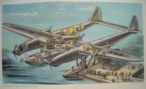 Stampa Antica Aereo Super Clipper Seversky Aviazione 1940