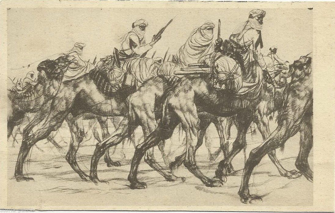 I Meharisti. Cartolina Illustrata Di Romano Dazzi, III Fiera Di Tripoli, 1929
