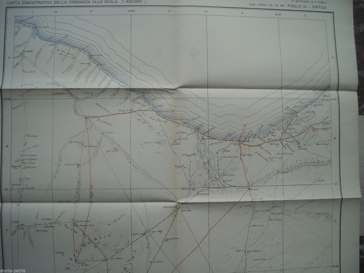Mappa Geografica Cirenaica Bardia 1928 Libia Colonia Italiana