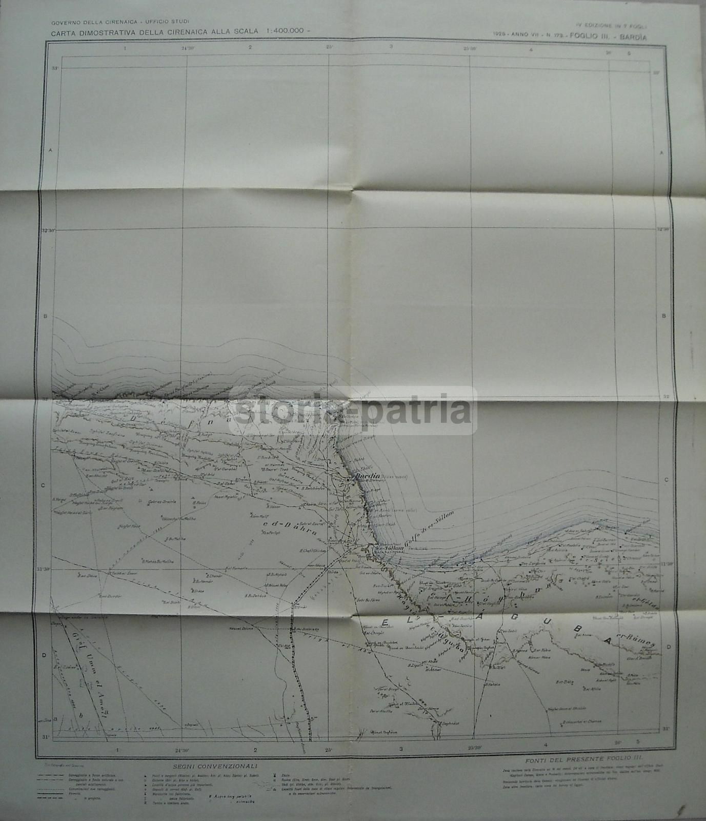 Mappa Geografica Cirenaica Bardia 1928 Libia Colonia Italiana