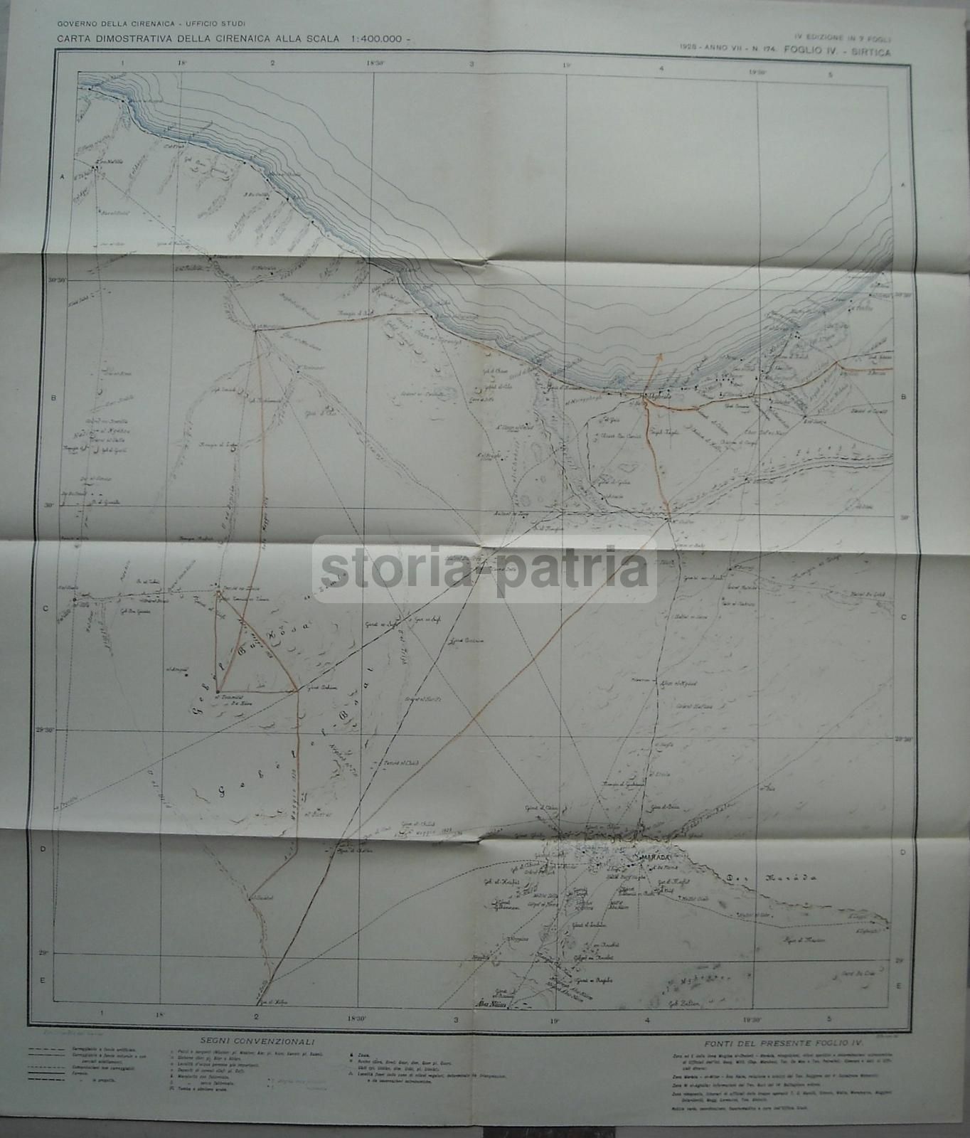 Mappa Geografica Cirenaica Bardia 1928 Libia Colonia Italiana